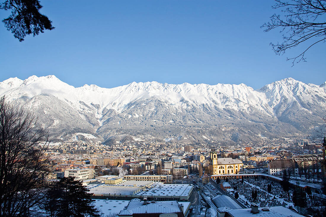 Winter mood in Innsbruck - in the background the Nordkette