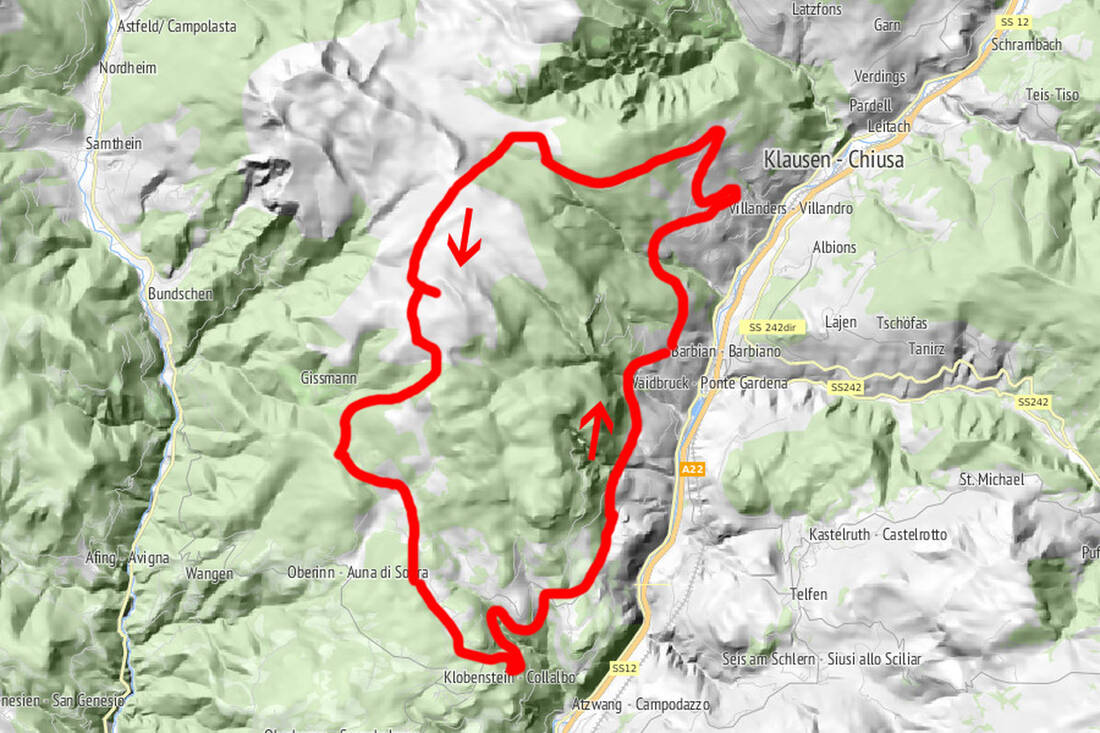 Map mountain bike tour from Villanders to the Rittner Horn