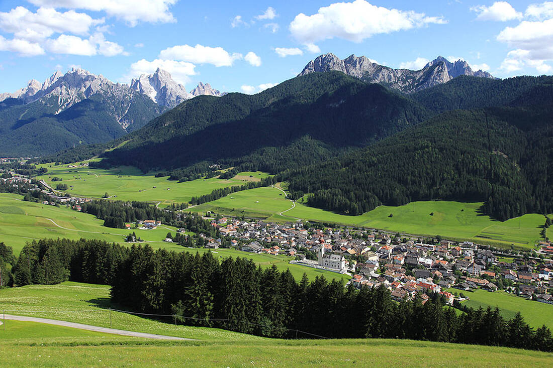 Niederdorf in the Puster Valley with Haunold (2966m) and the Dolomites