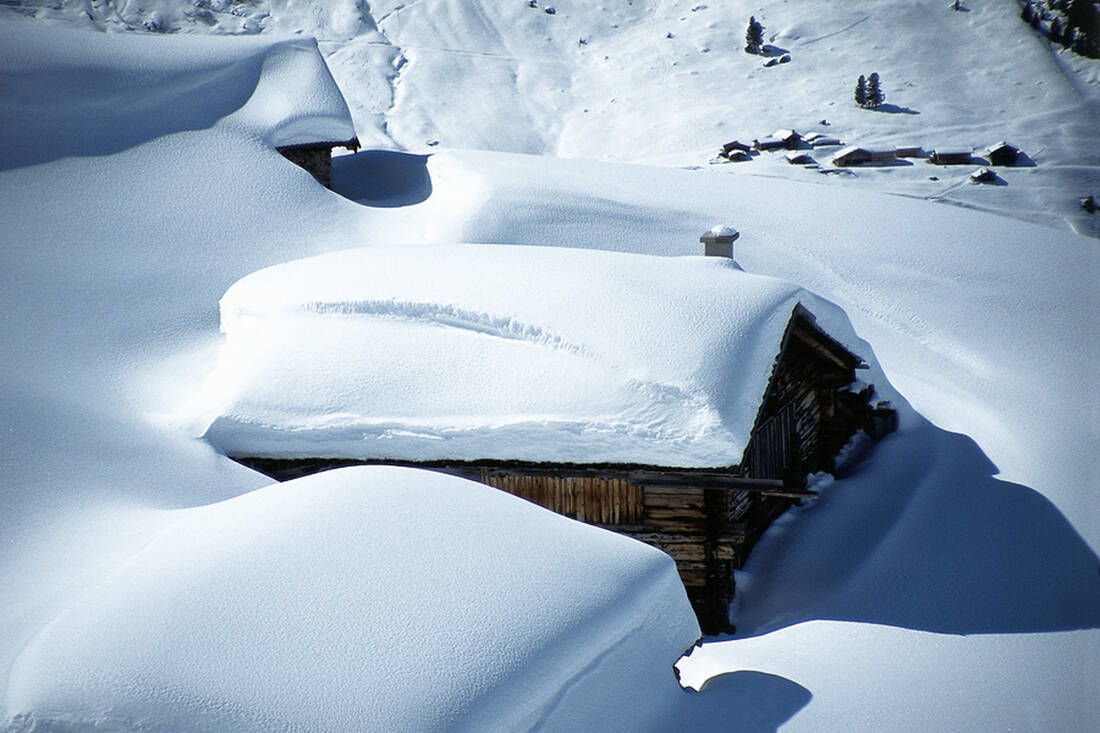 Snow-covered hut in East Tyrol