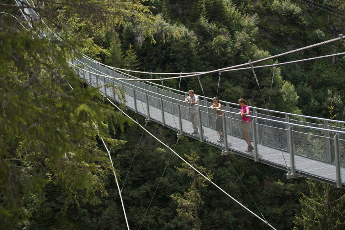 Hiker on the suspension bridge
