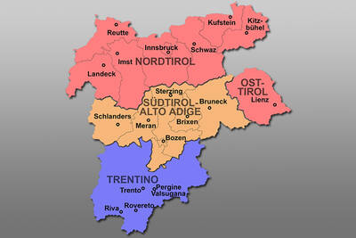 Map of Tyrol-South Tyrol-Trentino